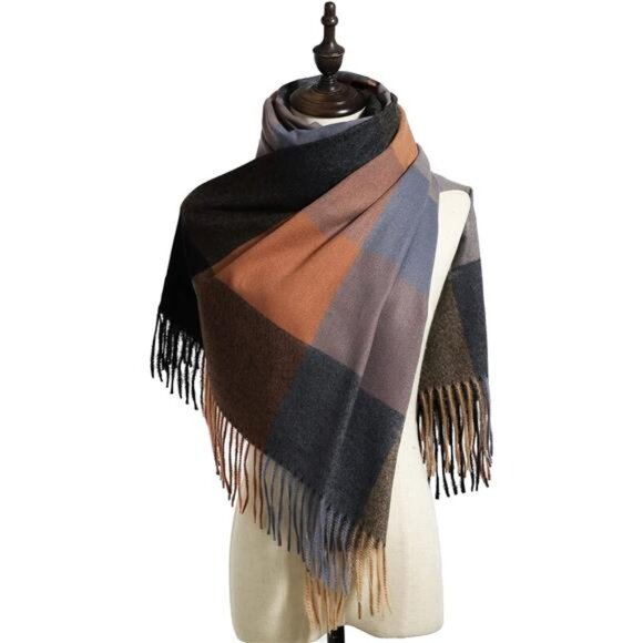 Women's Faux Cashmere Plaid‎ Scarf - Ultra Soft, Warm Winter Wrap with Classic - Picture 6 of 8
